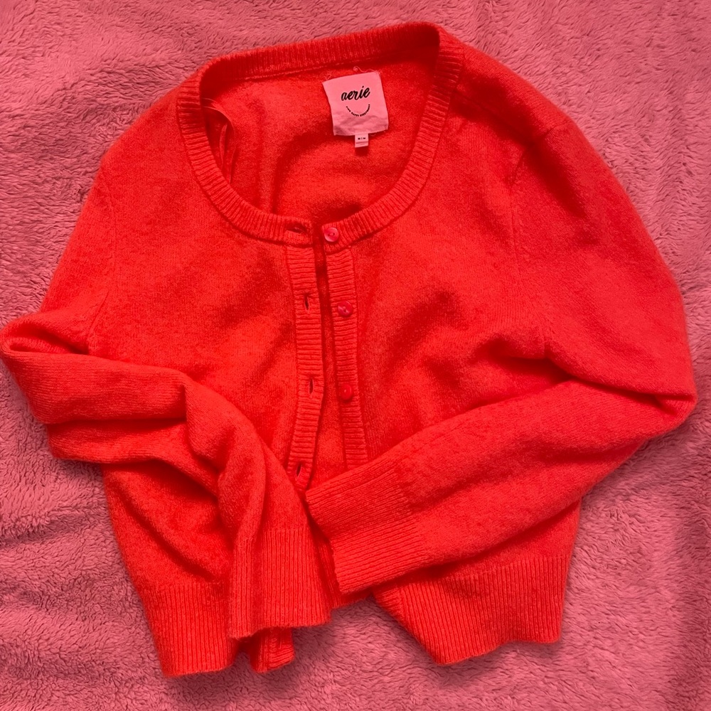 Aerie Fitted Coral Cardigan
